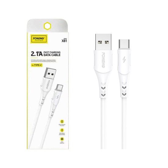 Cabo de Dados Tipo C Foneng X81 2.1A 1m Branco